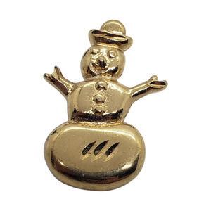 Vintage Snowman Pendant Holiday Christmas Pin Cute Gold Tone Gift